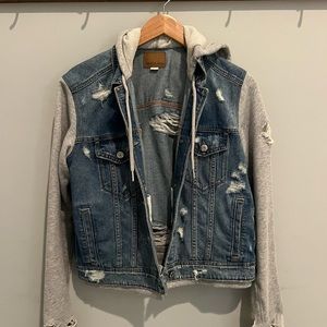AE Distressed Hooded Jean Jacket